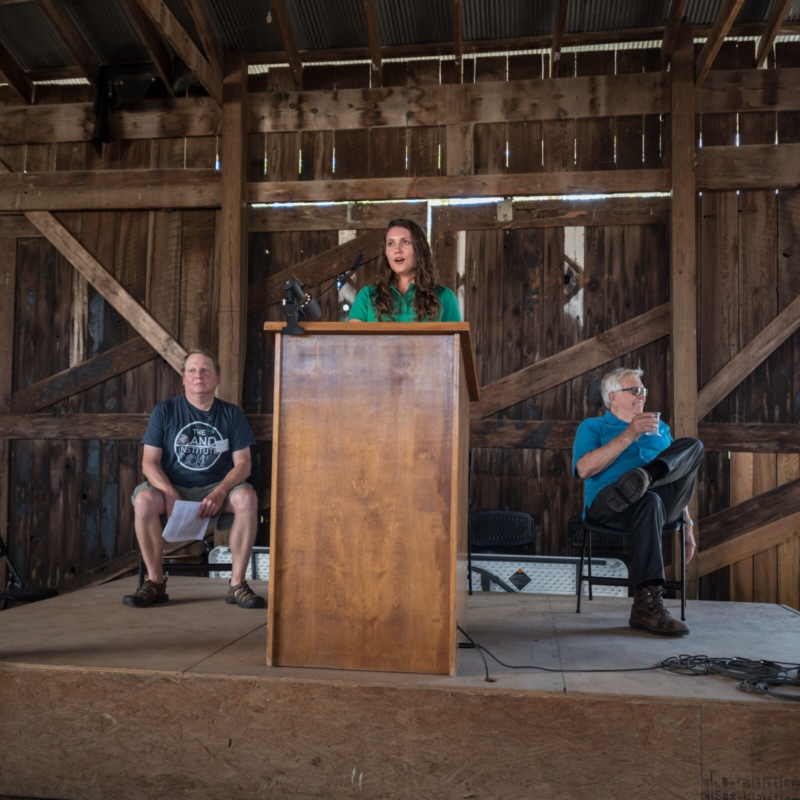 Aubrey Streit-Krug is joined on the Prairie Festival stage by Bill Vitek