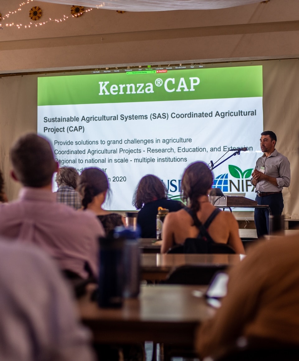 Man giving a lecture about Kernza CAP