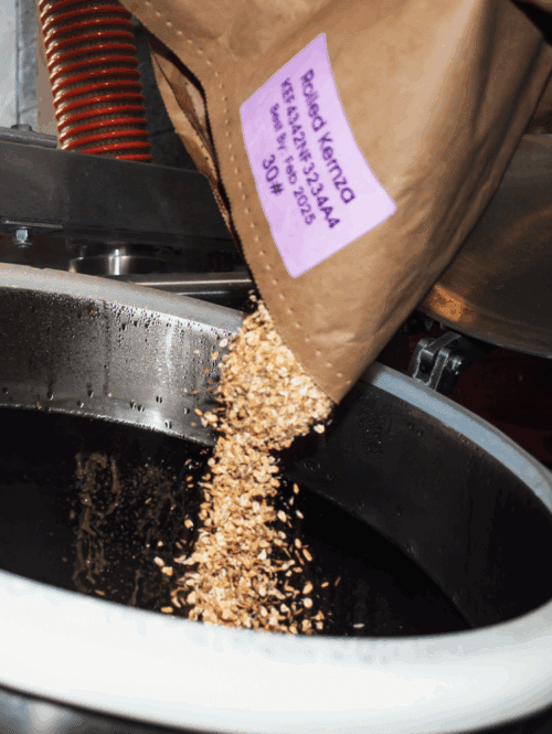 Rolled Kernza being used in the bakery
